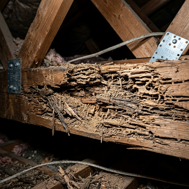 Pestquel certified technician inspecting termite damage
